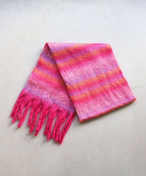 NOISE MAKER（ノイズメーカー）の「ボーダーボリュームフリンジマフラー（マフラー・レディース・ピンク・FREE）」の3枚目の写真