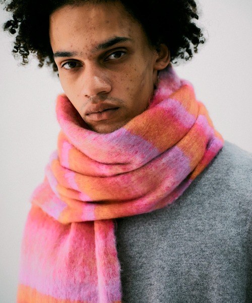 NOISE MAKER（ノイズメーカー）の「ボーダーボリュームフリンジマフラー（マフラー・レディース・ピンク・FREE）」の5枚目の写真