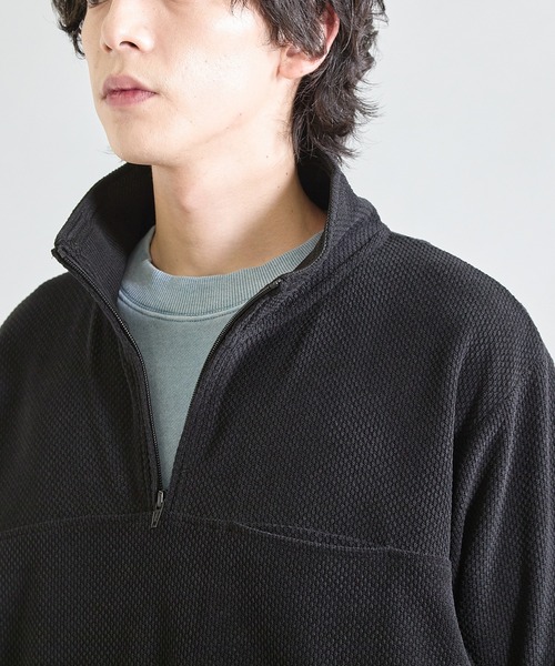 UNION STATION（ユニオンステーション）の「ハニカムモールハーフジップスタンドスウェット（スウェット・メンズ・ブラック/グレー・M/L）」の6枚目の写真