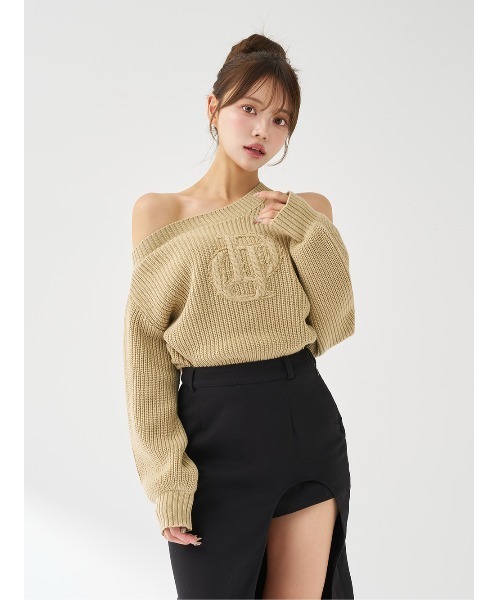 ケーブルロゴアシメニットトップス（ニット/セーター）｜Darich