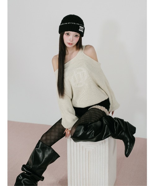 ケーブルロゴアシメニットトップス（ニット/セーター）｜Darich