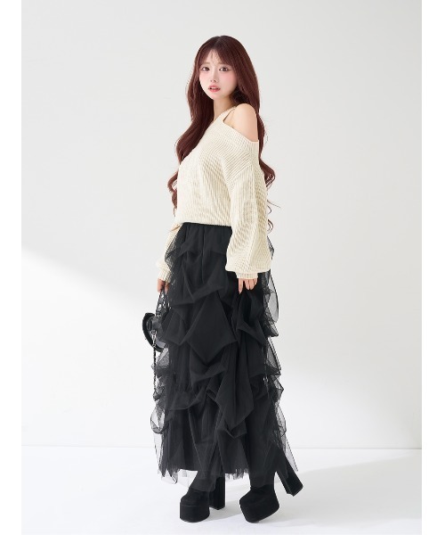 ケーブルロゴアシメニットトップス（ニット/セーター）｜Darich