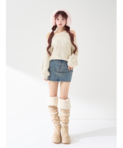 ケーブルロゴアシメニットトップス（ニット/セーター）｜Darich