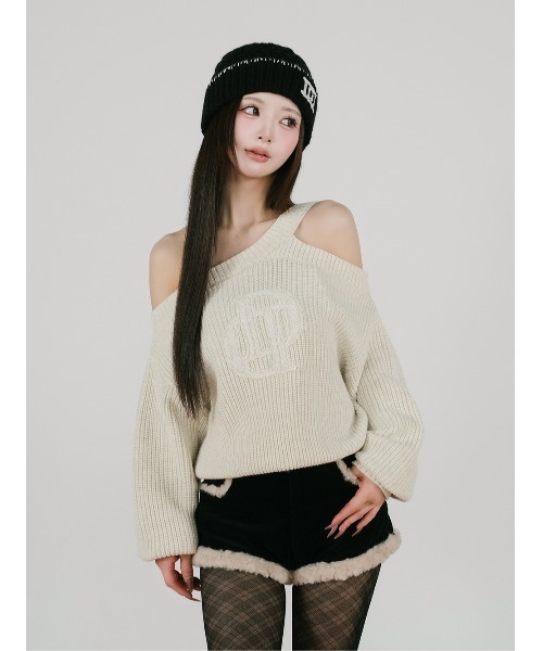 ケーブルロゴアシメニットトップス（ニット/セーター）｜Darich