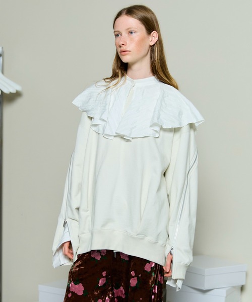 MAISON SPECIAL(メゾンスペシャル)の「Zip Sweat Tops / ジップスウェットトップス(スウェット・レディース・ブルー/オフホワイト/チャコールグレー・FREE)」の7枚目の写真