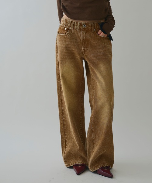 ELLEgirl（エルガール）の「スタッズデニムワイドパンツ【ELLEgirl/エルガール】（デニムパンツ・レディース・ブラウン/サックスブルー・S/M/L）」の12枚目の写真