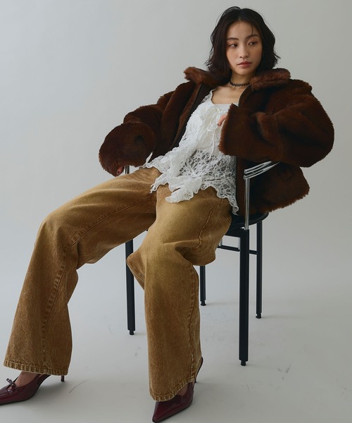 ELLEgirl（エルガール）の「スタッズデニムワイドパンツ【ELLEgirl/エルガール】（デニムパンツ・レディース・ブラウン/サックスブルー・S/M/L）」の11枚目の写真