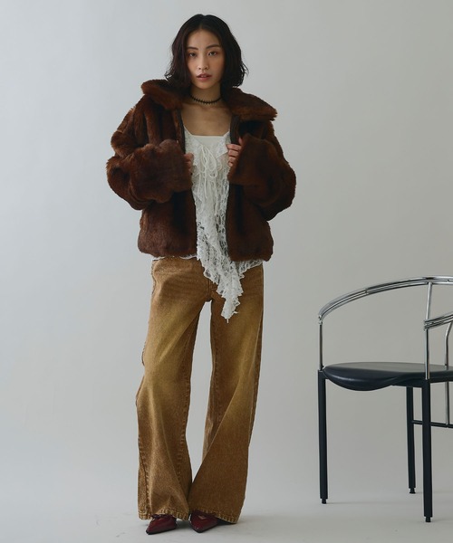 ELLEgirl（エルガール）の「スタッズデニムワイドパンツ【ELLEgirl/エルガール】（デニムパンツ・レディース・ブラウン/サックスブルー・S/M/L）」の3枚目の写真