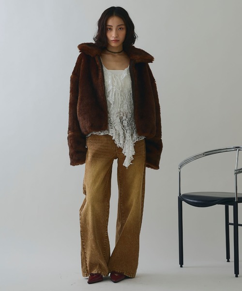 ELLEgirl（エルガール）の「スタッズデニムワイドパンツ【ELLEgirl/エルガール】（デニムパンツ・レディース・ブラウン/サックスブルー・S/M/L）」の4枚目の写真