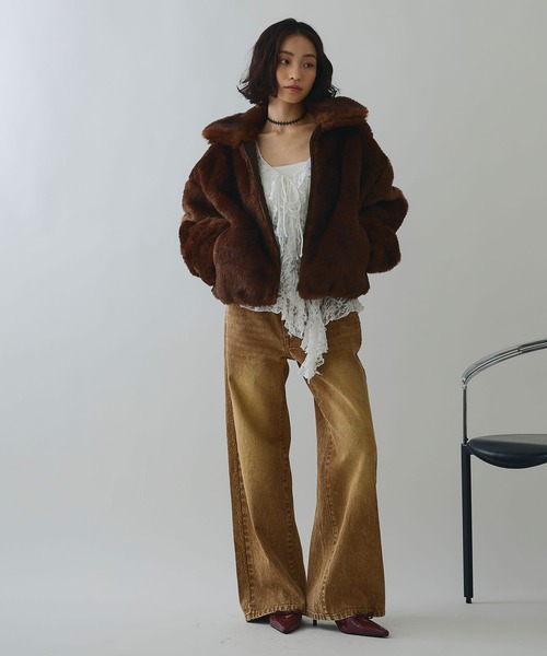 ELLEgirl（エルガール）の「スタッズデニムワイドパンツ【ELLEgirl/エルガール】（デニムパンツ・レディース・ブラウン/サックスブルー・S/M/L）」の5枚目の写真