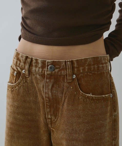 ELLEgirl（エルガール）の「スタッズデニムワイドパンツ【ELLEgirl/エルガール】（デニムパンツ・レディース・ブラウン/サックスブルー・S/M/L）」の21枚目の写真