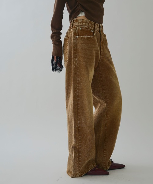 ELLEgirl（エルガール）の「スタッズデニムワイドパンツ【ELLEgirl/エルガール】（デニムパンツ・レディース・ブラウン/サックスブルー・S/M/L）」の15枚目の写真