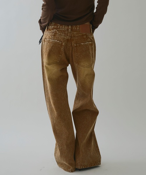 ELLEgirl（エルガール）の「スタッズデニムワイドパンツ【ELLEgirl/エルガール】（デニムパンツ・レディース・ブラウン/サックスブルー・S/M/L）」の16枚目の写真