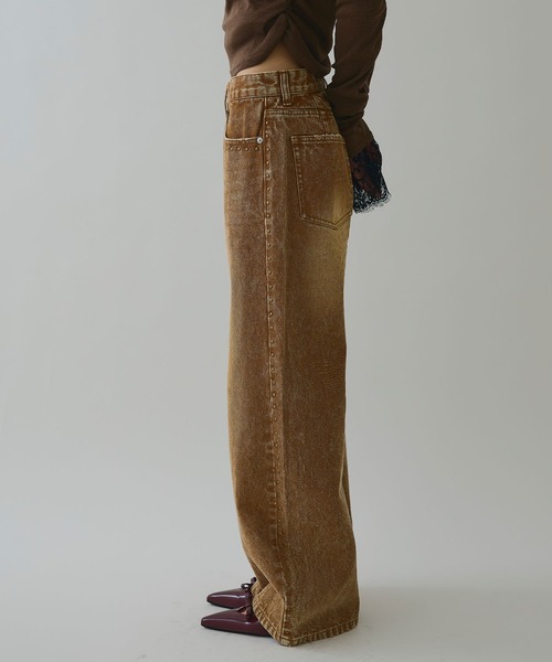 ELLEgirl（エルガール）の「スタッズデニムワイドパンツ【ELLEgirl/エルガール】（デニムパンツ・レディース・ブラウン/サックスブルー・S/M/L）」の18枚目の写真