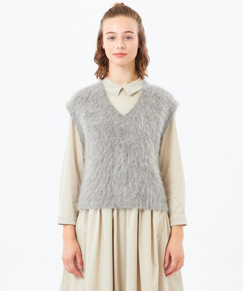 MACKINTOSH PHILOSOPHY（ﾏｯｷﾝﾄｯｼｭ ﾌｨﾛｿﾌｨｰ）の「アルパカシャギーニットベスト（ベスト・レディース・ホワイト系その他/ライトブルー/グレー系その他・38）」の7枚目の写真