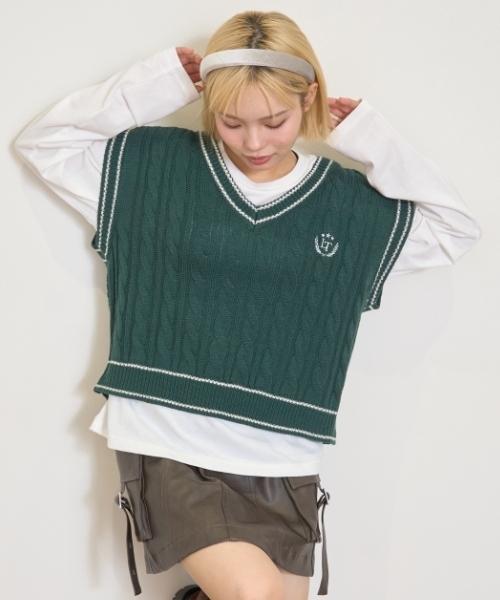 LOVETOXIC（ラブトキシック）の「【GOODPRICE】ケーブルニットTシャツSET（アンサンブル・キッズ・オフホワイト/トップグレー/グリーン/ネイビー・S:140cm/M:150cm/L:160cm/130cm）」の18枚目の写真
