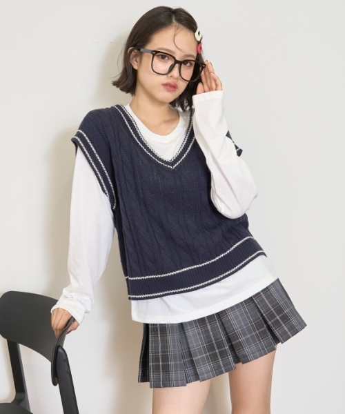 LOVETOXIC（ラブトキシック）の「【GOODPRICE】ケーブルニットTシャツSET（アンサンブル・キッズ・オフホワイト/トップグレー/グリーン/ネイビー・S:140cm/M:150cm/L:160cm/130cm）」の19枚目の写真