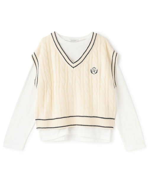 LOVETOXIC（ラブトキシック）の「【GOODPRICE】ケーブルニットTシャツSET（アンサンブル・キッズ・オフホワイト/トップグレー/グリーン/ネイビー・S:140cm/M:150cm/L:160cm/130cm）」の5枚目の写真