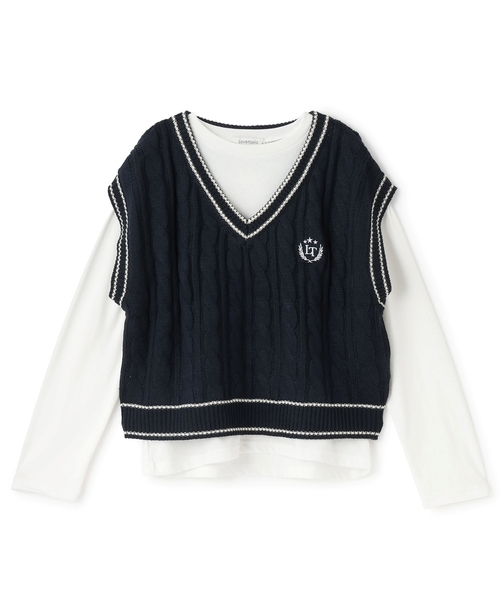 LOVETOXIC（ラブトキシック）の「【GOODPRICE】ケーブルニットTシャツSET（アンサンブル・キッズ・オフホワイト/トップグレー/グリーン/ネイビー・S:140cm/M:150cm/L:160cm/130cm）」の6枚目の写真