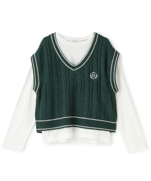 LOVETOXIC（ラブトキシック）の「【GOODPRICE】ケーブルニットTシャツSET（アンサンブル・キッズ・オフホワイト/トップグレー/グリーン/ネイビー・S:140cm/M:150cm/L:160cm/130cm）」の8枚目の写真