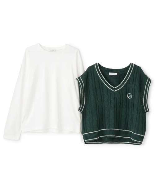 LOVETOXIC（ラブトキシック）の「【GOODPRICE】ケーブルニットTシャツSET（アンサンブル・キッズ・オフホワイト/トップグレー/グリーン/ネイビー・S:140cm/M:150cm/L:160cm/130cm）」の10枚目の写真