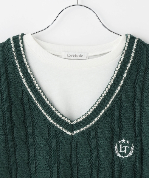 LOVETOXIC（ラブトキシック）の「【GOODPRICE】ケーブルニットTシャツSET（アンサンブル・キッズ・オフホワイト/トップグレー/グリーン/ネイビー・S:140cm/M:150cm/L:160cm/130cm）」の11枚目の写真