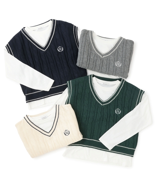 LOVETOXIC（ラブトキシック）の「【GOODPRICE】ケーブルニットTシャツSET（アンサンブル・キッズ・オフホワイト/トップグレー/グリーン/ネイビー・S:140cm/M:150cm/L:160cm/130cm）」の15枚目の写真