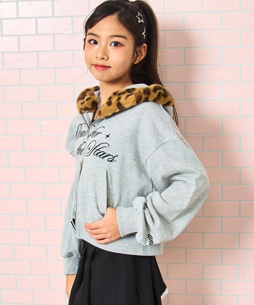 ANAP GｉRL（アナップガール）の「ヒョウ柄 ファー付 フーディー パーカー【キッズお揃い】（パーカー・キッズ・ピンク/ブラック/ライトグレー・M/S/XS）」の12枚目の写真