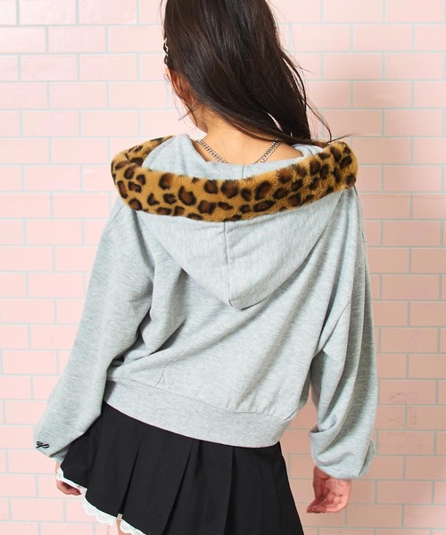 ANAP GｉRL（アナップガール）の「ヒョウ柄 ファー付 フーディー パーカー【キッズお揃い】（パーカー・キッズ・ピンク/ブラック/ライトグレー・M/S/XS）」の13枚目の写真