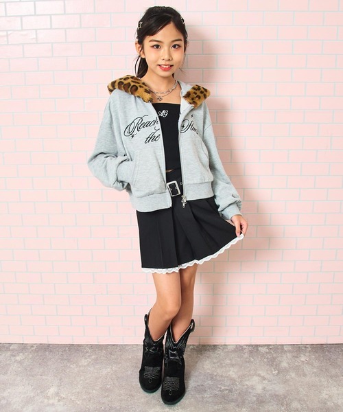 ANAP GｉRL（アナップガール）の「ヒョウ柄 ファー付 フーディー パーカー【キッズお揃い】（パーカー・キッズ・ピンク/ブラック/ライトグレー・M/S/XS）」の14枚目の写真