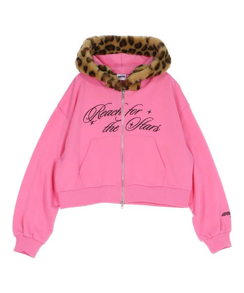 ANAP GｉRL（アナップガール）の「ヒョウ柄 ファー付 フーディー パーカー【キッズお揃い】（パーカー・キッズ・ピンク/ブラック/ライトグレー・M/S/XS）」の19枚目の写真