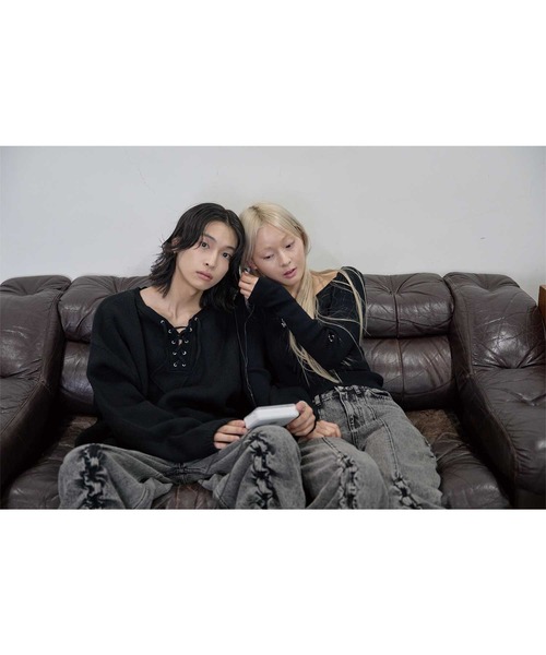 Heart Tattoo(ハートタトゥー)の「lace up lady knit / レースアップレディーニット(ニット/セーター・レディース・ブラック/ホワイト・FREE)」の13枚目の写真