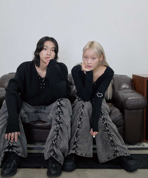 Heart Tattoo(ハートタトゥー)の「lace up lady knit / レースアップレディーニット(ニット/セーター・レディース・ブラック/ホワイト・FREE)」の19枚目の写真