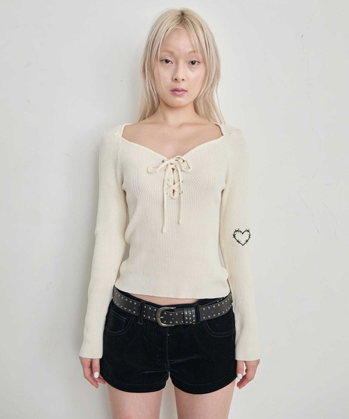 Heart Tattoo(ハートタトゥー)の「lace up lady knit / レースアップレディーニット(ニット/セーター・レディース・ブラック/ホワイト・FREE)」の22枚目の写真