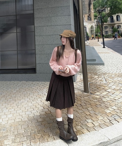 gossip!ロサンゼルス(ゴシップロサンゼルス)の「【Y2Kガーリー】レトロプリーツミディアムスカート(スカート・レディース・ブラウン・L/M/S)」の10枚目の写真