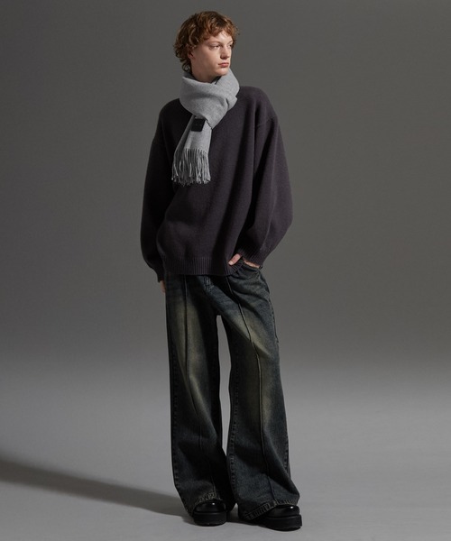 cussil（クシル）の「【cussil/クシル】カシミヤタッチベーシックルーズロングマフラー（マフラー・メンズ・モカ/ライトグレー/ブルー/クリーム/ブラック・FREE）」の21枚目の写真