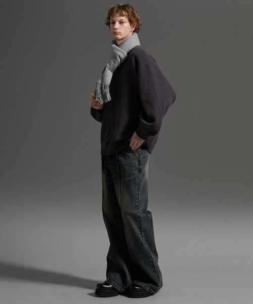 cussil（クシル）の「【cussil/クシル】カシミヤタッチベーシックルーズロングマフラー（マフラー・メンズ・モカ/ライトグレー/ブルー/クリーム/ブラック・FREE）」の22枚目の写真