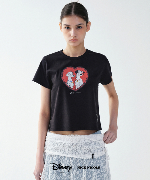 NICK&NICOLE(ニックアンドニコール)の「DISNEY 101 DALMATIANS LACE HEART CROP TOP_BLACK(Tシャツ/カットソー・レディース・その他・FREE)」の2枚目の写真
