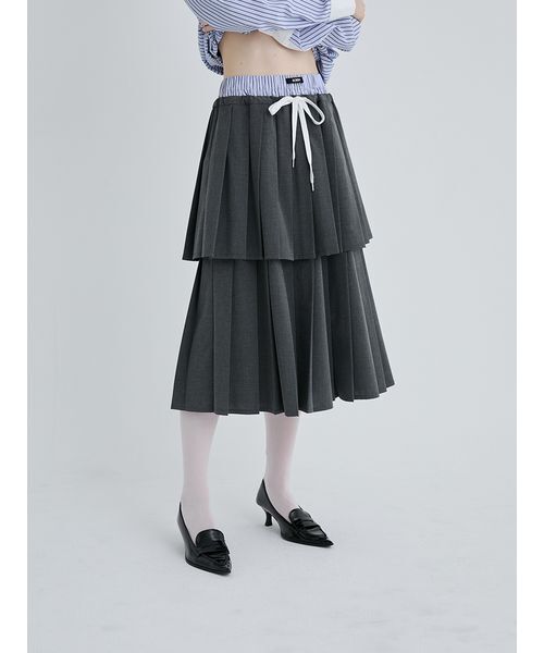 SORIN（ソリン　）の「Layered Pleated Skirt/レイヤードプリーツスカート（スカート・レディース・ブラック/ダークグレー/チェック・38）」の7枚目の写真