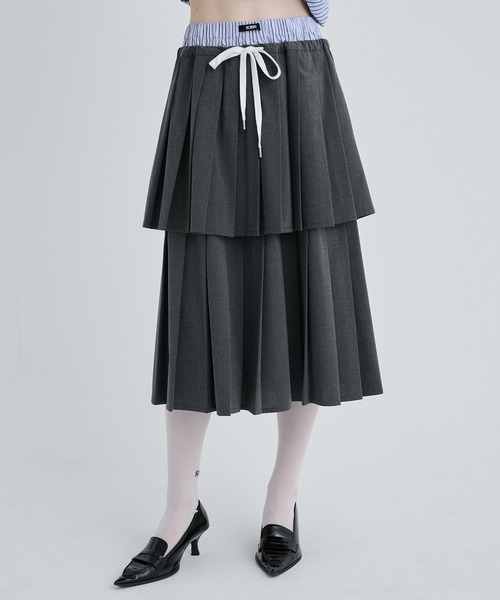 SORIN（ソリン　）の「Layered Pleated Skirt/レイヤードプリーツスカート（スカート・レディース・ブラック/ダークグレー/チェック・38）」の3枚目の写真
