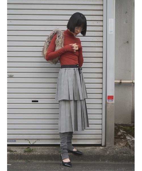 SORIN（ソリン　）の「Layered Pleated Skirt/レイヤードプリーツスカート（スカート・レディース・ブラック/ダークグレー/チェック・38）」の5枚目の写真