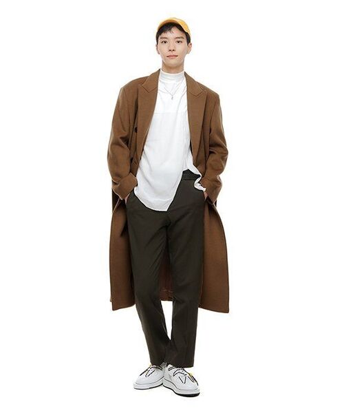 MUSINSA STANDARD(ムシンサスタンダード)の「カシミアブレンドパパショルダーダブルロングコート【タンブラウン】(チェスターコート・メンズ・その他・MEDIUM/LARGE/X-LARGE/XX-LARGE)」の4枚目の写真