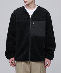 オーバーサイズカラーレスシェルパフリースジャケット[ブラック]