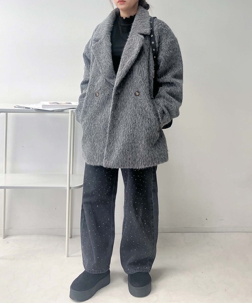 AS KNOW AS plus（アズノゥアズプラス）の「♪ダブルにゆるっとビッグサイズ シャギージャケットコート（テーラードジャケット・レディース・チャコールグレー/グレイッシュベージュ/キャメル・FREE）」の17枚目の写真