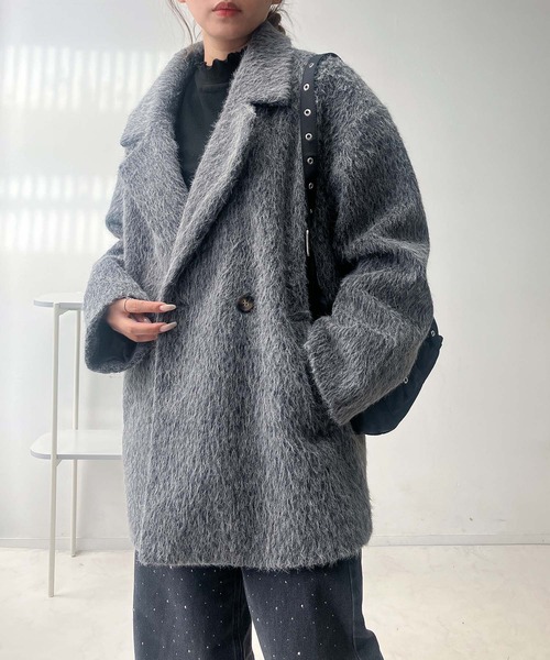 モヘアシャギージャケットコート　グレー BASEMENT ONLINE モヘアシャギージャケットコート グレー