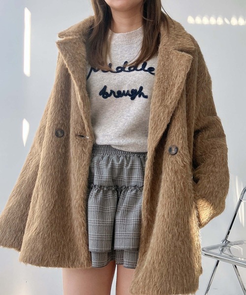 AS KNOW AS plus（アズノゥアズプラス）の「♪ダブルにゆるっとビッグサイズ シャギージャケットコート（テーラードジャケット・レディース・チャコールグレー/グレイッシュベージュ/キャメル・FREE）」の19枚目の写真