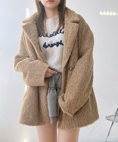 AS KNOW AS plus（アズノゥアズプラス）の「♪ダブルにゆるっとビッグサイズ シャギージャケットコート（テーラードジャケット・レディース・チャコールグレー/グレイッシュベージュ/キャメル・FREE）」の22枚目の写真