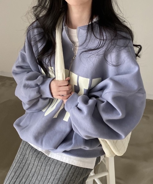 SHEPP(シープ)の「裏起毛フロントプリントハーフジップスウェット(スウェット・レディース・イエロー/グレー/ブルー・L/M)」の1枚目の写真