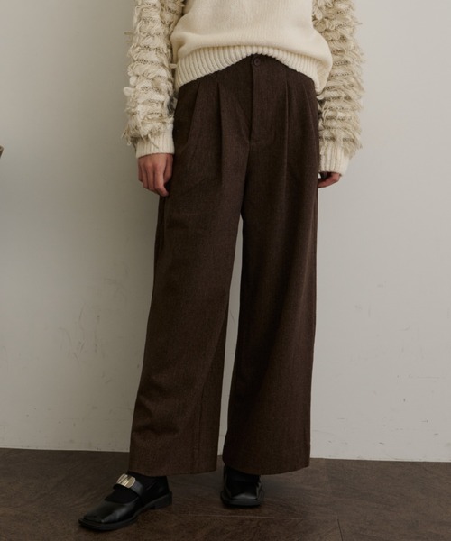 セール】ウールタッチヘリンボーンタックスラックス（スラックス