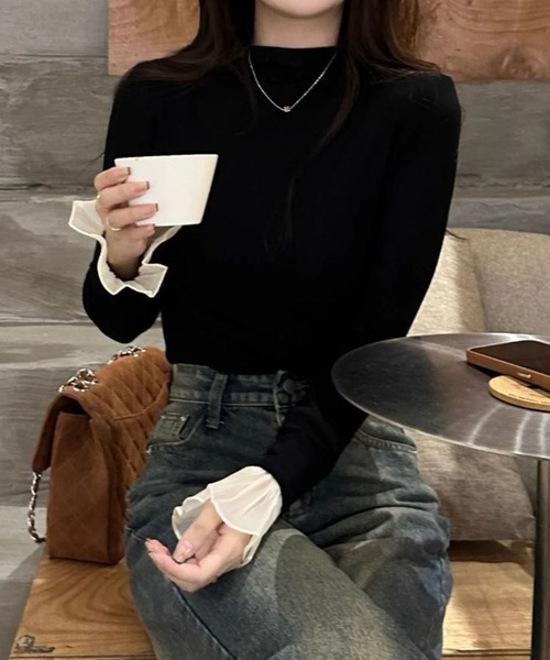 SPIGA(スピーガ)の「袖シフォンフレア長袖Tシャツ(Tシャツ/カットソー・レディース・ブラック/グレー・SMALL/MEDIUM/LARGE/X-LARGE)」の3枚目の写真